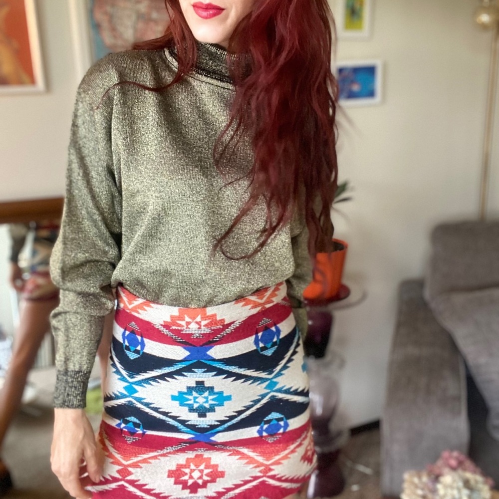 Vintage Metallic And Black Turtleneck Sweater